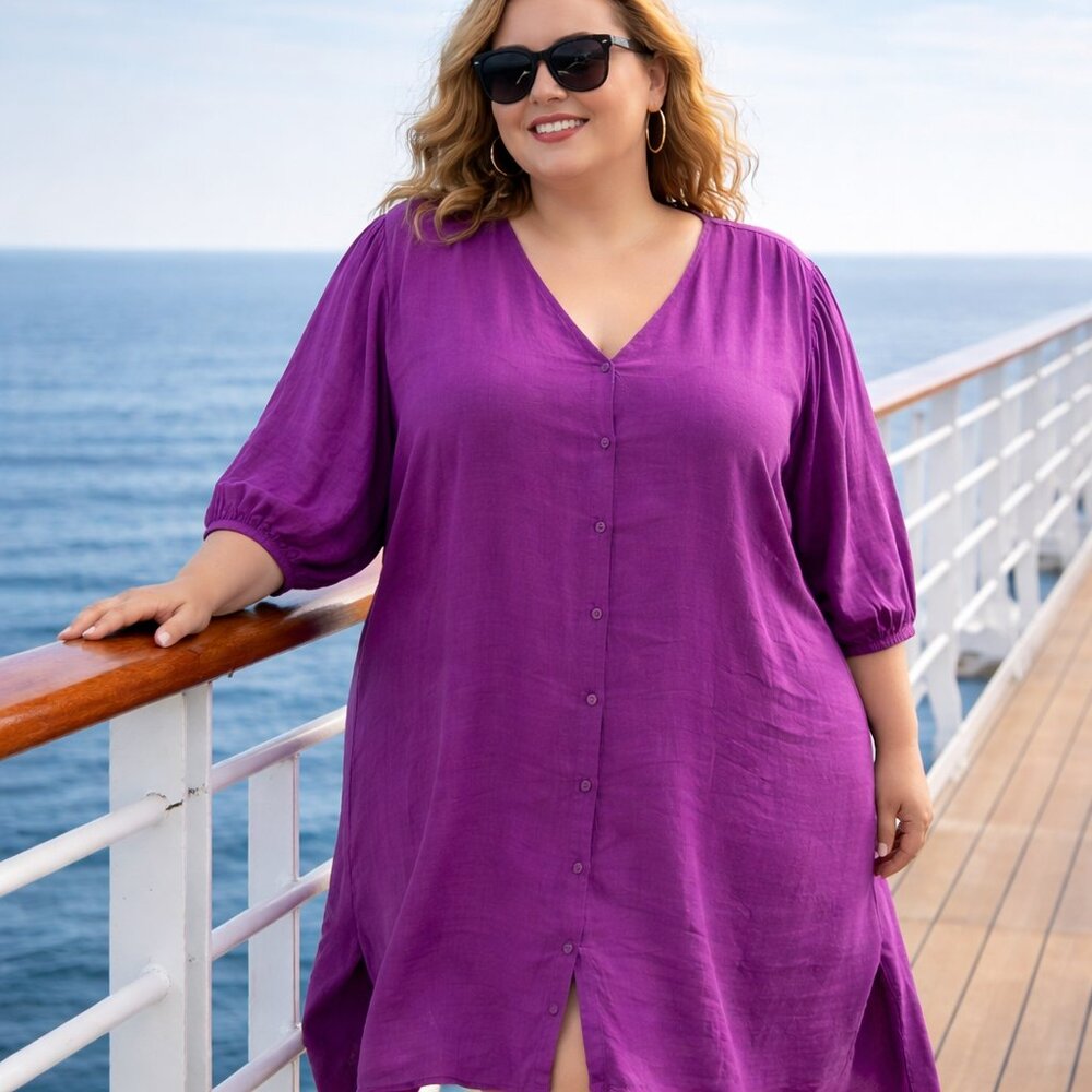 J Jill Purple Tunic Dress 2X Linen Blend Button Front Boho Flowy Plus Size